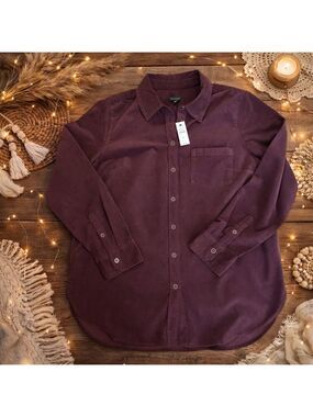 Talbots Corduroy Button Up Shirt Women’s Medium Burgundy Long Sleeve